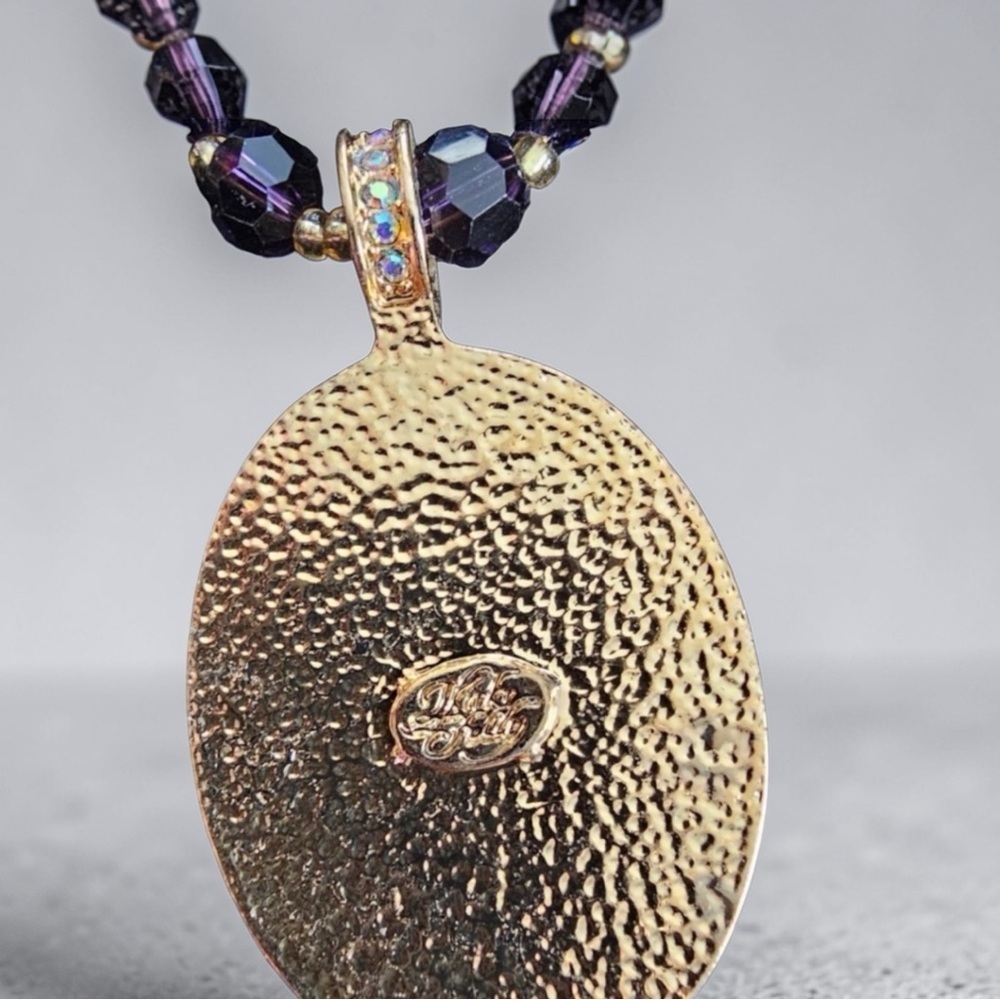 Kirk's Folly Purple Mermaid Cameo Necklace Gold Tone w/ Aurora Borealis Crystals - Picture 4 of 8